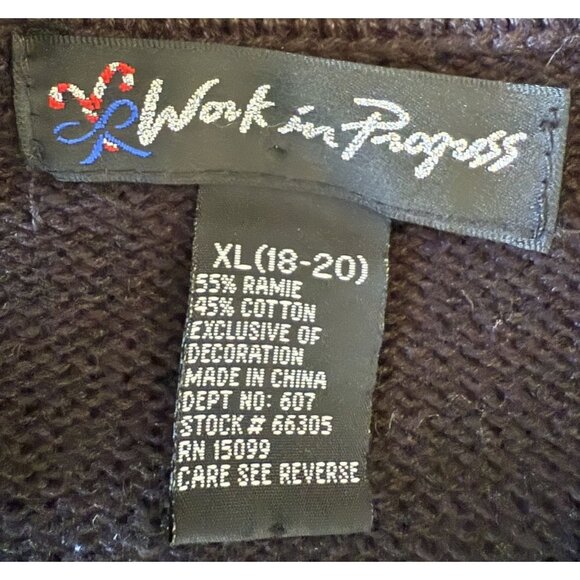 Work In Progress Christmas Sweater Poinsettia Black Embroidered Cardigan XL Zip - Picture 4 of 6